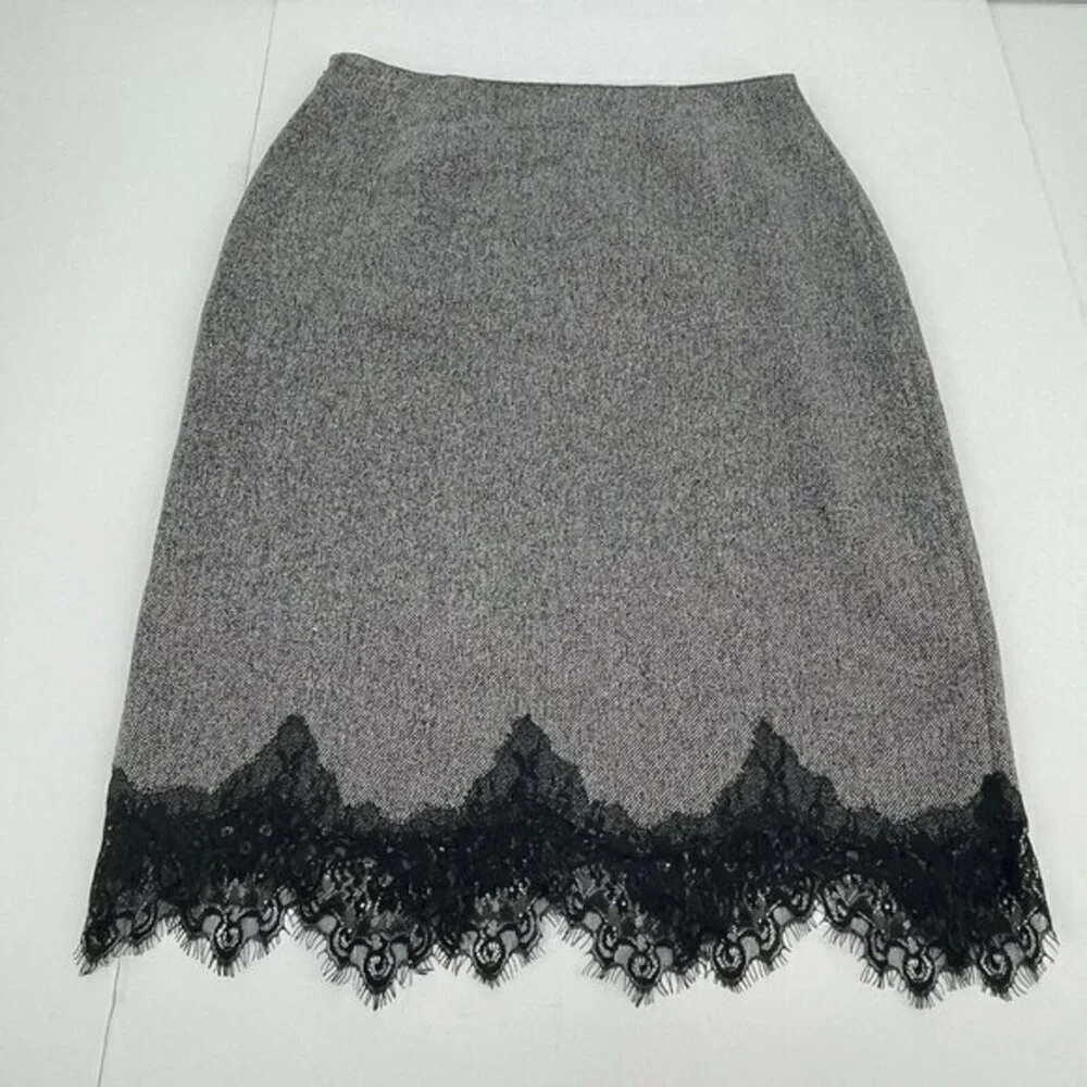 Dialogue Skirt 6 Womens Gray Black Lace Business Casual Classic Zipper Ladies